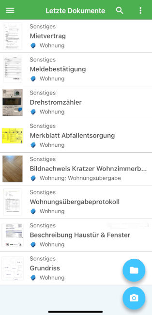 In Docutain haben Sie eine schnelle Übersicht über alle abgelegten Dokumente zur Wohnungsübergabe
