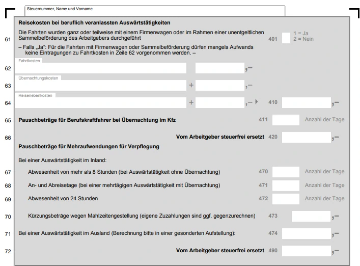 Mehraufwendungen für Verpflegung in der Einkommensteuererklärung