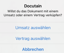 Pop-Up mit Frage ob Umsatz oder Vertrag verknüpft werden soll
