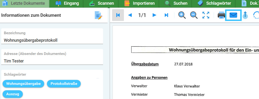 Aus Docutain heraus können Dokumente per Mail verschickt und geteilt werden.